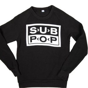 SUB POP Crew Neck Sweatshirt Long Sleeves Black And White Size Large GWP